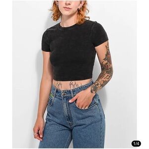 Ninth Hall Fundamentals Shawnie Black Wash Fitted Crop T-Shirt Zumiez
